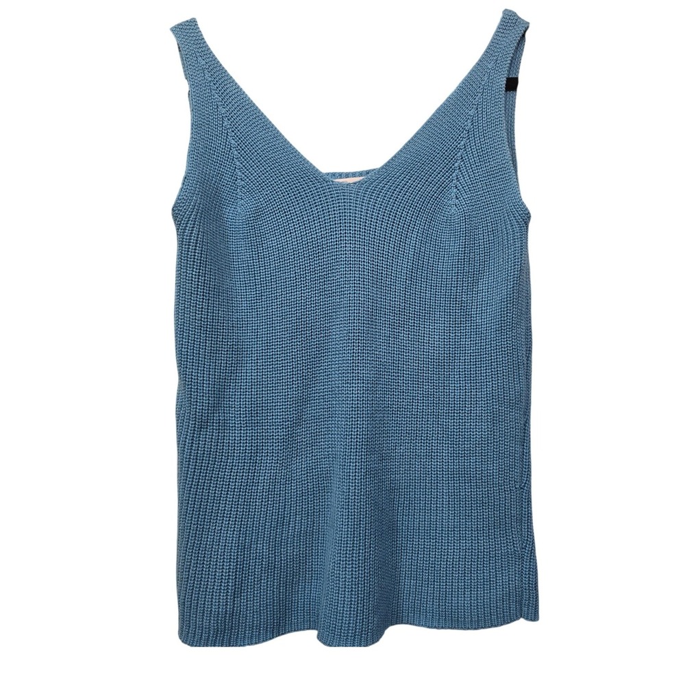 Vintage Spiegel 100% Cotton Knit Tank M Blue Coastal Nautical Resort Beach Cozy